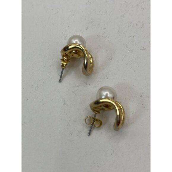 Vintage Gold-Tone Faux Pearl & Rhinestone Earrings A318 - Picture 6 of 6